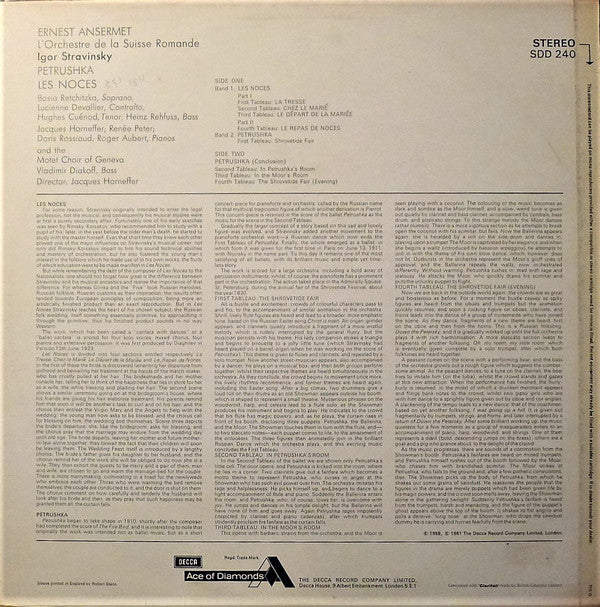 Igor Stravinsky - L'Orchestre De La Suisse Romande, Ernest Ansermet : Petrushka • Les Noces (LP, Comp)