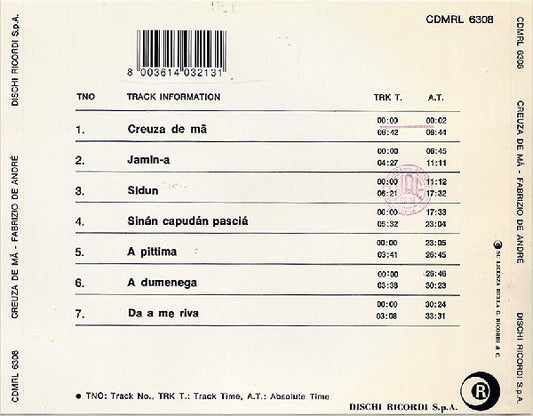 Fabrizio De André : Creuza De Mä (CD, Album, RE)