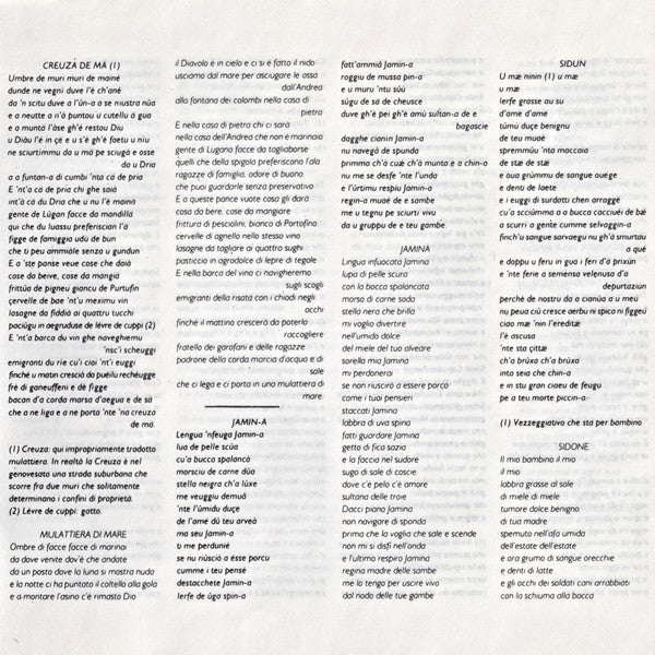 Fabrizio De André : Creuza De Mä (CD, Album, RE)