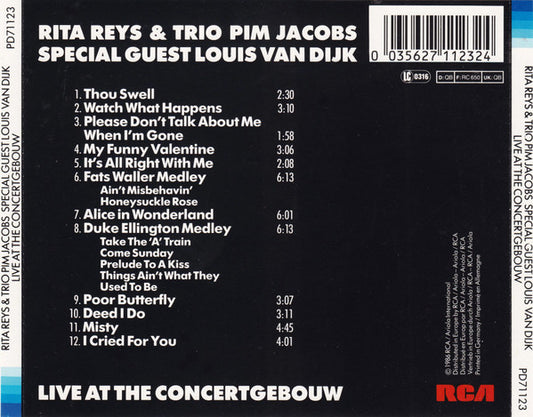 Rita Reys, The Pim Jacobs Trio, Louis Van Dijk : Live At The Concertgebouw (CD, Album)