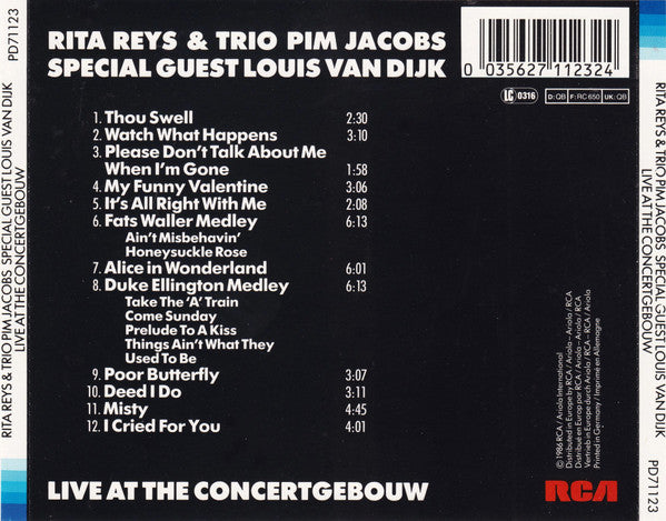 Rita Reys, The Pim Jacobs Trio, Louis Van Dijk : Live At The Concertgebouw (CD, Album)