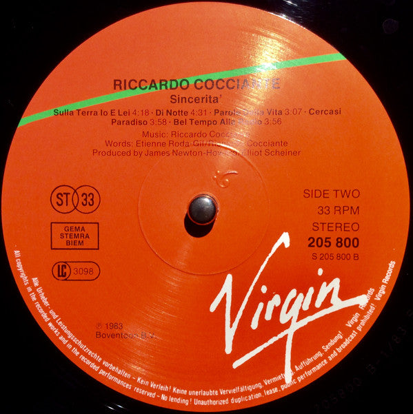 Riccardo Cocciante : Sincerita' (LP, Album)