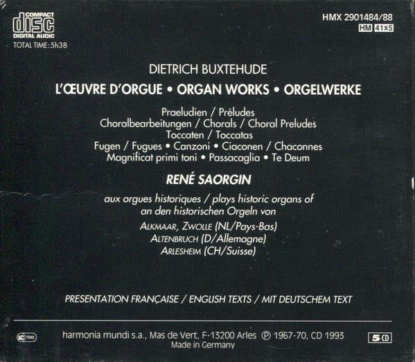 Dieterich Buxtehude - René Saorgin : L'Œuvre D'Orgue / Organ Works / Orgelwerke (5xCD, RE, RM + Box, Comp, Sli)