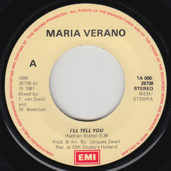 Maria Verano : I'll Tell You (7", Single)