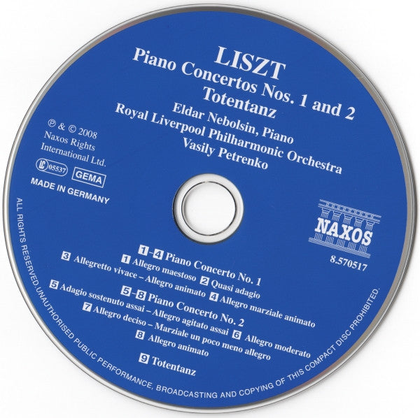 Franz Liszt, Eldar Nebolsin, Royal Liverpool Philharmonic Orchestra, Vasily Petrenko : Piano Concertos Nos. 1 And 2 / Totentanz (CD, Album, Sli)
