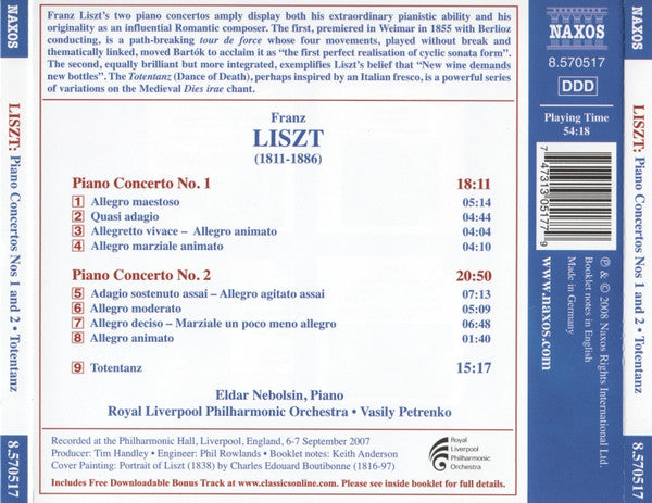 Franz Liszt, Eldar Nebolsin, Royal Liverpool Philharmonic Orchestra, Vasily Petrenko : Piano Concertos Nos. 1 And 2 / Totentanz (CD, Album, Sli)