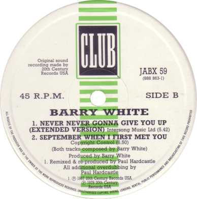 Barry White : Never, Never Gonna Give You Up (Paul Hardcastle Remix) (12")