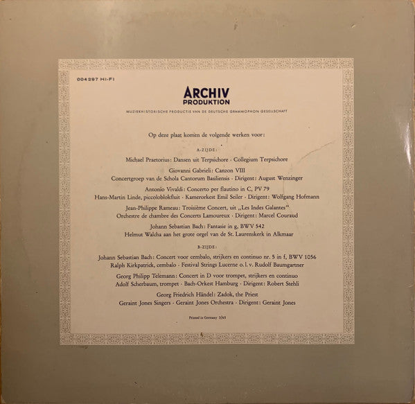 Various : Feestelijke Klanken Van Grote Meesters (Een Keuze Van Levendige Barok-Muziek) (LP, Comp, Smplr)