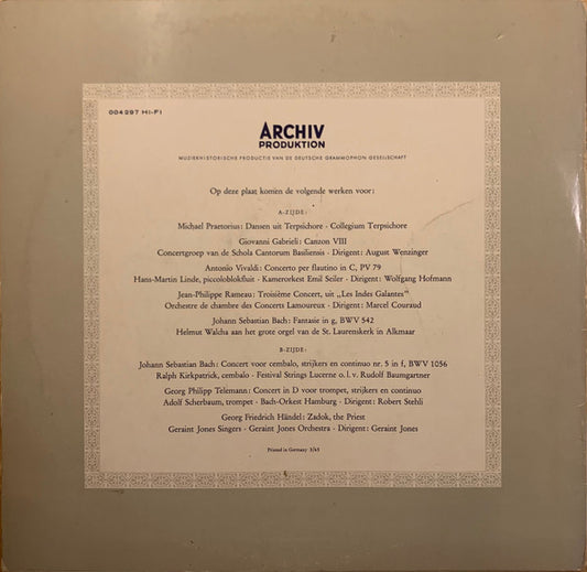 Various : Feestelijke Klanken Van Grote Meesters (Een Keuze Van Levendige Barok-Muziek) (LP, Comp, Smplr)
