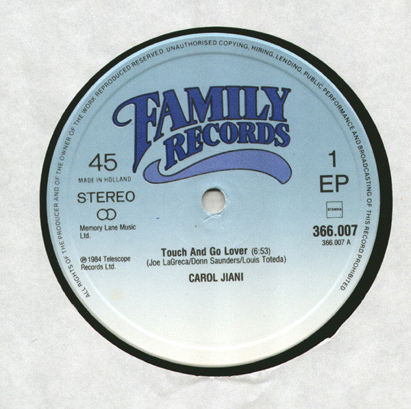 Carol Jiani : Touch And Go Lover (12", EP, Maxi)