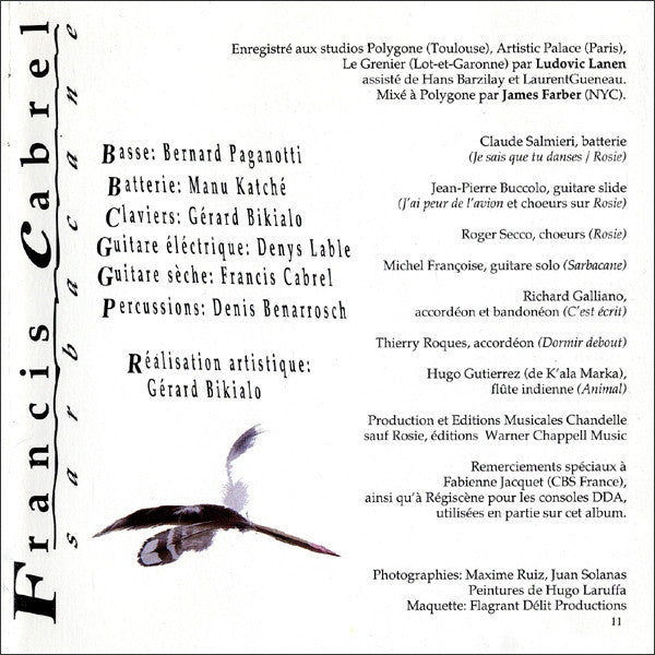 Francis Cabrel : Sarbacane (CD, Album)