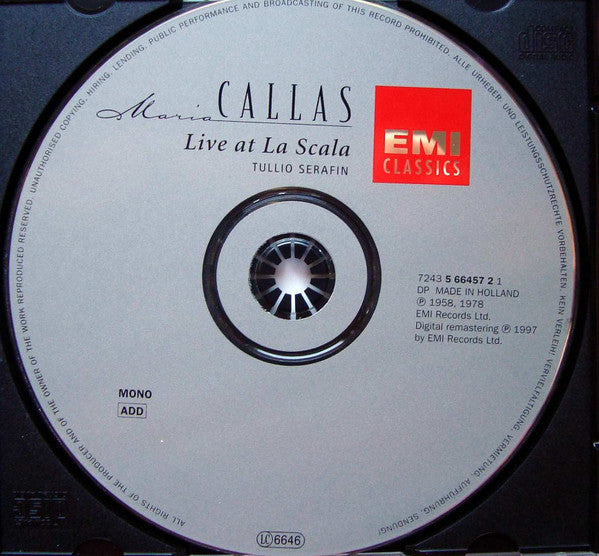 Maria Callas, Orchestra Del Teatro Alla Scala, Tullio Serafin : Callas At La Scala (CD, Album, Mono, RM)