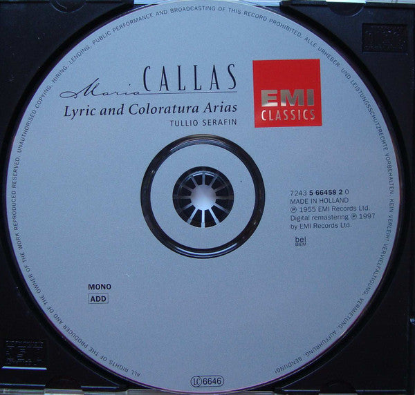 Maria Callas, Philharmonia Orchestra, Tullio Serafin : Lyric And Coloratura Arias (CD, Album, Mono, RE, RM)