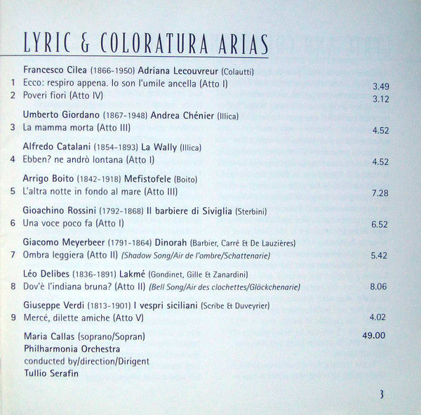 Maria Callas, Philharmonia Orchestra, Tullio Serafin : Lyric And Coloratura Arias (CD, Album, Mono, RE, RM)