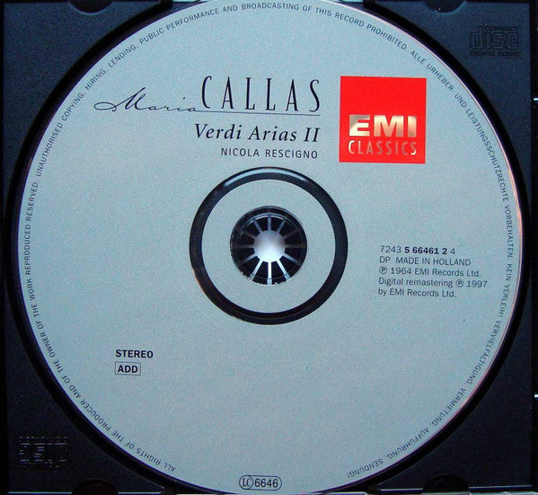 Giuseppe Verdi / Maria Callas, Orchestre De La Société Des Concerts Du Conservatoire, Nicola Rescigno : Verdi Arias II (CD, Album, RE, RM)