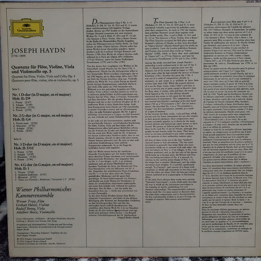 Joseph Haydn, Wiener Kammerensemble : Flötenquartette - Flute Quartets Op.5 Nr. 1-4 (LP)