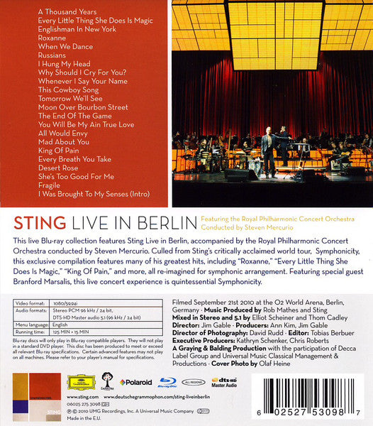 Sting Featuring The Royal Philharmonic Concert Orchestra Conducted By Steven Mercurio : Live In Berlin (Blu-ray, Multichannel)
