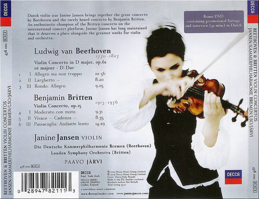 Janine Jansen  – Ludwig van Beethoven / Benjamin Britten  – Deutsche Kammerphilharmonie Bremen, London Symphony Orchestra, Paavo Järvi : Beethoven & Britten Violin Concertos (CD, Album + DVD-V, NTSC)