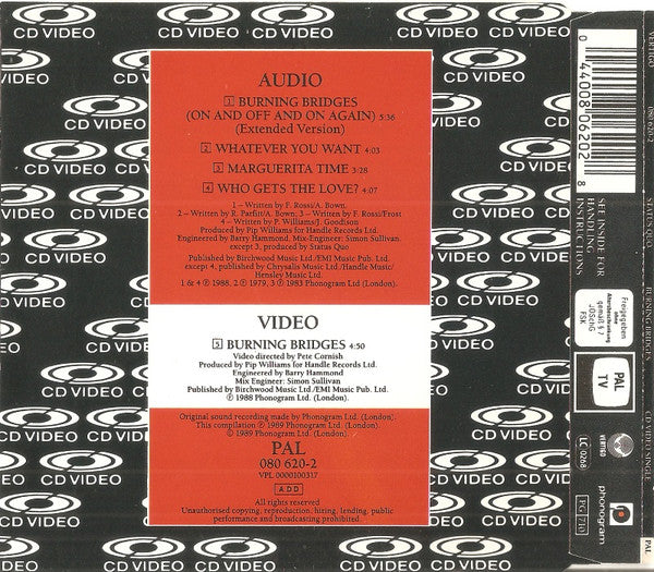 Status Quo : Burning Bridges (On And Off And On Again) (CDV, 5", Single, PAL)