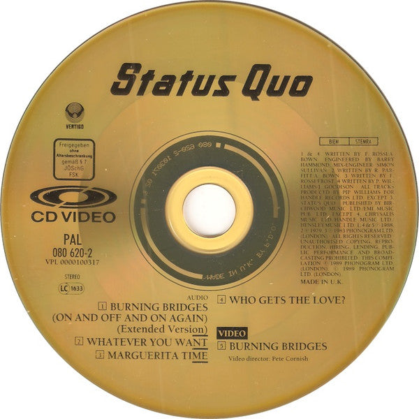 Status Quo : Burning Bridges (On And Off And On Again) (CDV, 5", Single, PAL)