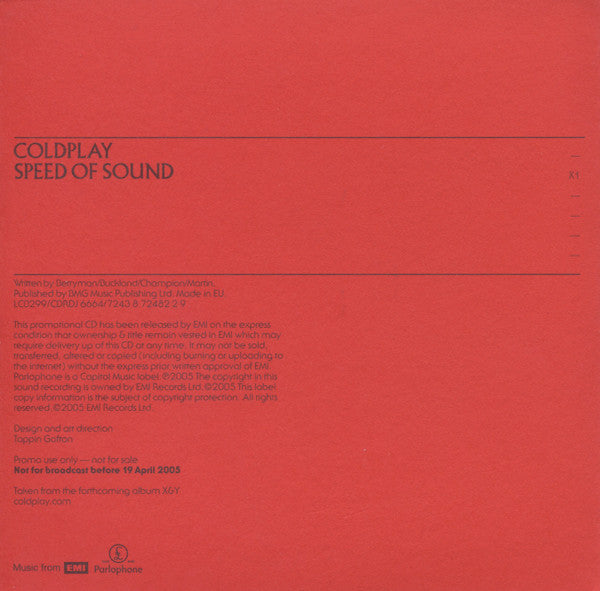 Coldplay : Speed Of Sound (CD, Single, Promo)