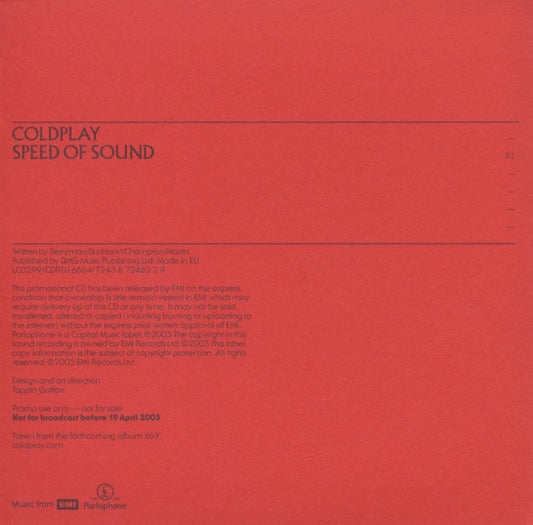 Coldplay : Speed Of Sound (CD, Single, Promo)