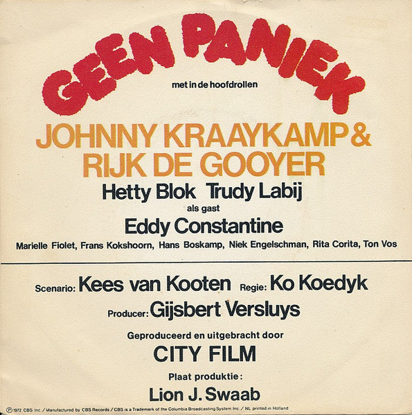 Johnny & Rijk : Geen Paniek (7", Single)
