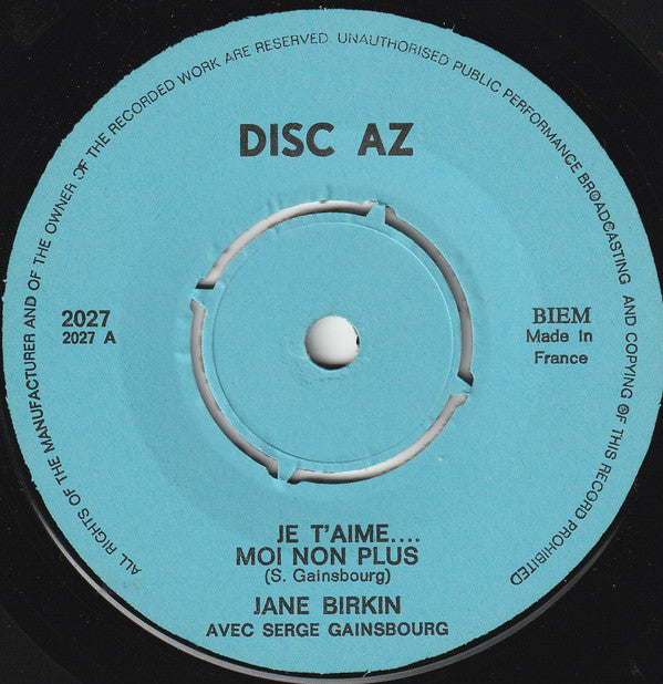 Jane Birkin, Serge Gainsbourg : Je T'aime… Moi Non Plus (7", Single, RE, Gre)