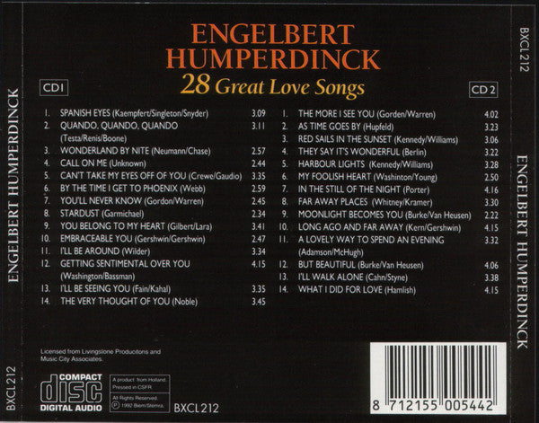 Engelbert Humperdinck : 28 Great Love Songs (2xCD, Comp, Fat)