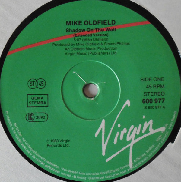 Mike Oldfield And Roger Chapman : Shadow On The Wall (Extended Version) (12", Single)