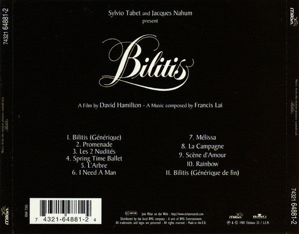 Francis Lai : Bilitis (Original Motion Picture Soundtrack) (CD, Album, RE)
