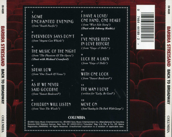 Barbra Streisand : Back To Broadway (CD, Album)