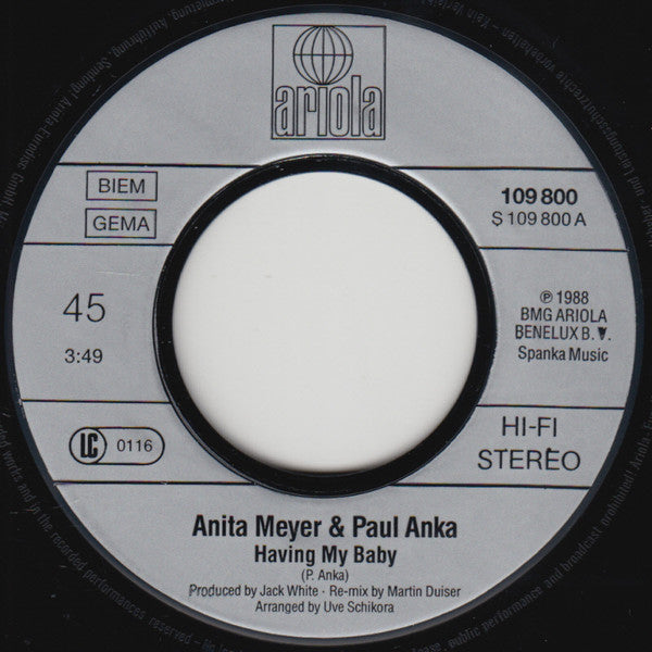 Anita Meyer & Paul Anka : Having My Baby (7", Single)