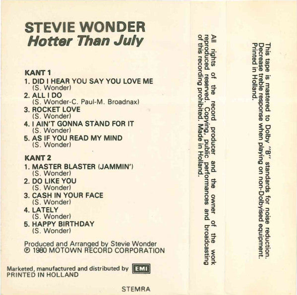Stevie Wonder : Hotter Than July (Cass, Album)