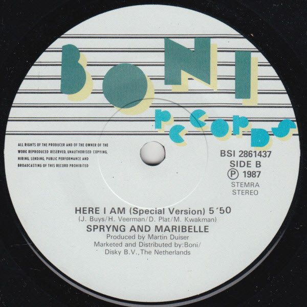 Spryng & Maribelle : Here I Am (7", Single)