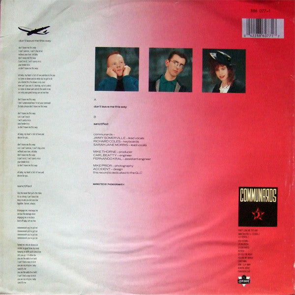 The Communards With Sarah Jane Morris : Don't Leave Me This Way (12", EP)