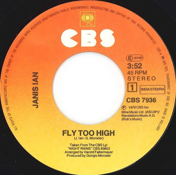 Janis Ian : Fly Too High (7", Single)