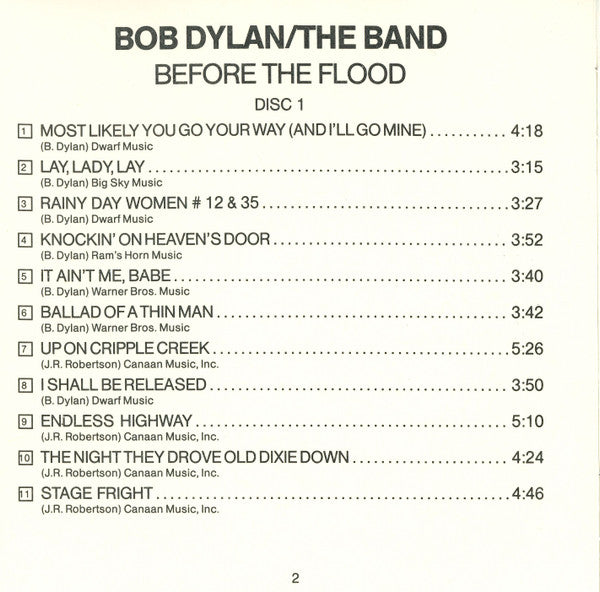 Bob Dylan / The Band : Before The Flood (2xCD, Album, RE)
