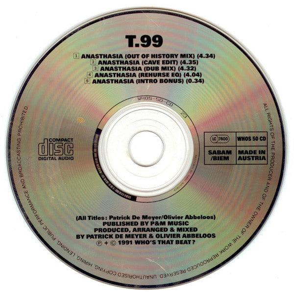 T99 : Anasthasia (CD, Single)