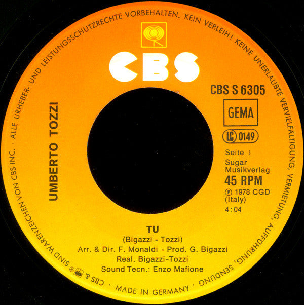 Umberto Tozzi : Tu (7", Single)