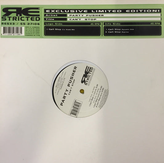 Party Pusher : Can't Stop (12", Ltd)