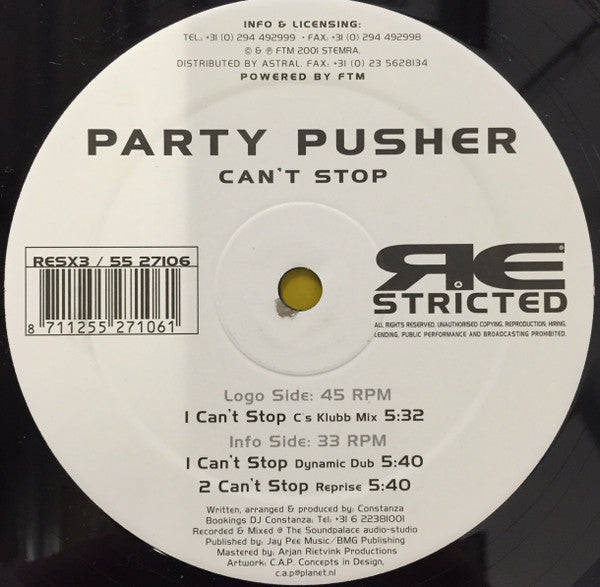 Party Pusher : Can't Stop (12", Ltd)