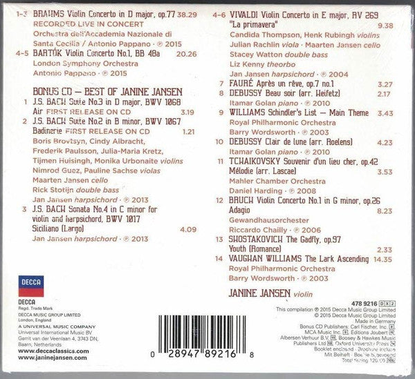 Janine Jansen / Johannes Brahms, Béla Bartók / Antonio Pappano, London Symphony Orchestra, Orchestra dell'Accademia Nazionale di Santa Cecilia : Brahms • Bartok 1 (CD, Album + CD, Comp, Bon)