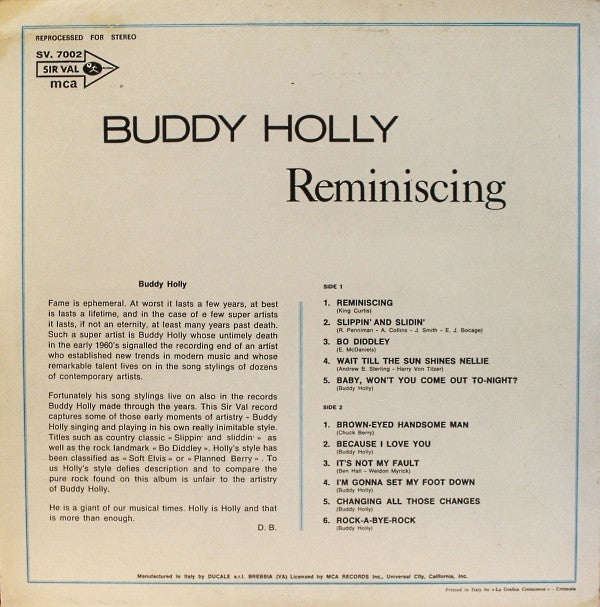 Buddy Holly : Reminiscing (LP, Album)