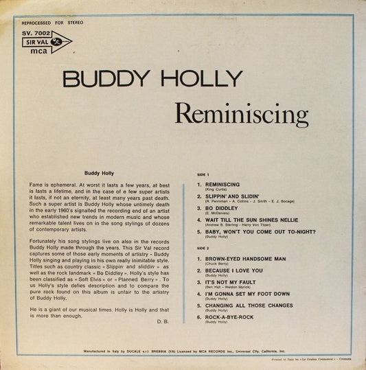 Buddy Holly : Reminiscing (LP, Album)
