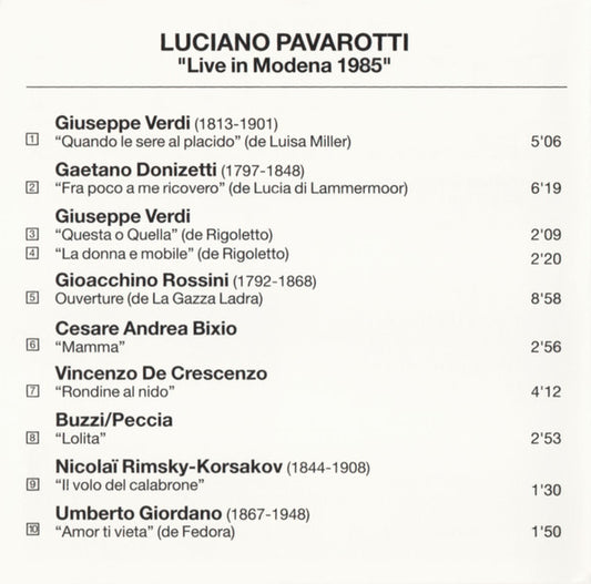 Luciano Pavarotti : Live In Modena 1985 (CD, Album, RE)
