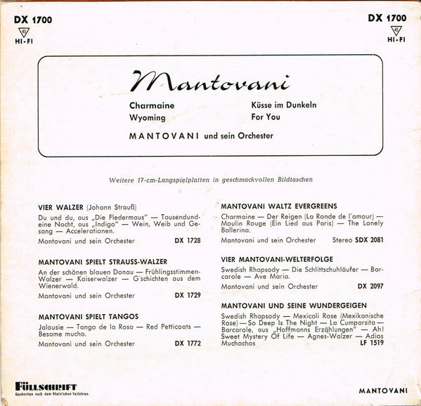 Mantovani And His Orchestra : Charmaine / Wyoming (7", EP)