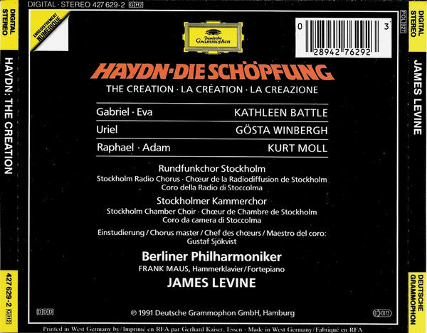 Joseph Haydn, Kathleen Battle, Gösta Winbergh, Kurt Moll, Radiokören, Kammarkören, Berliner Philharmoniker, James Levine (2) : Die Schöpfung = The Creation = La Création (2xCD, Album)