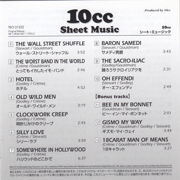 10cc : Sheet Music (CD, Album, Ltd, RE, Pap)