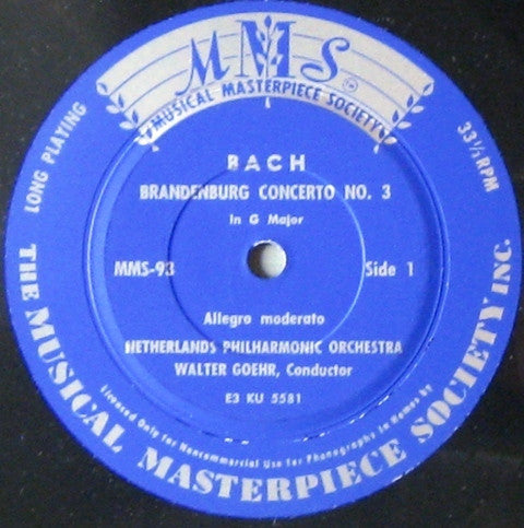 Johann Sebastian Bach, Nederlands Philharmonisch Orkest, Walter Goehr : Brandenburgisches Konzert Nr. 3 (7", Mono)